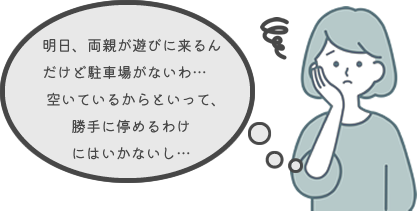 明日、両親が遊びに来るんだけど駐車場がないわ…空いているからといって、勝手に停めるわけにはいかないし…